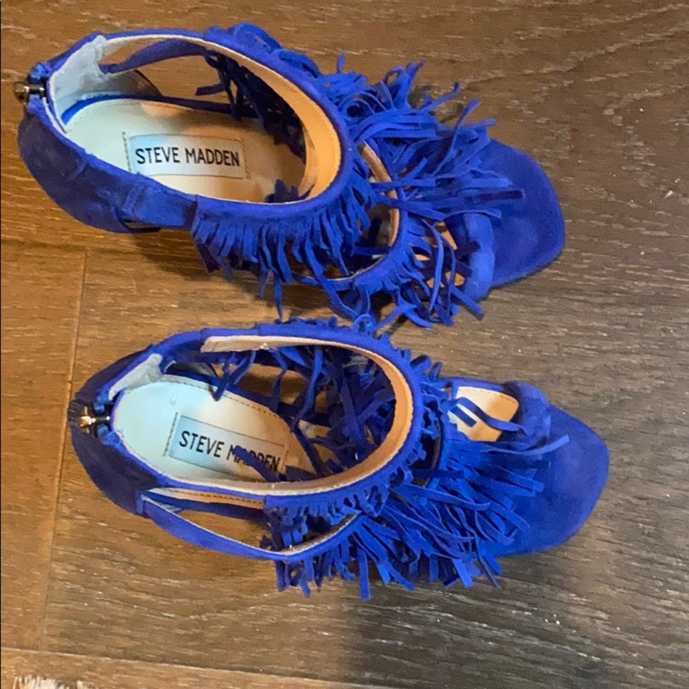 Women's Fringe Open-Toe Heels — Electric Blue - Picture 2 of 7